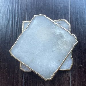 2 Anthropologie Gray Quartz Gold-Trimmed coasters
